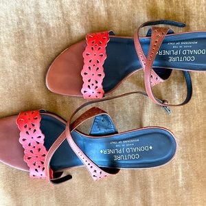 Couture open toe leather Italy sandals heels cross strap Perforated design 10sz